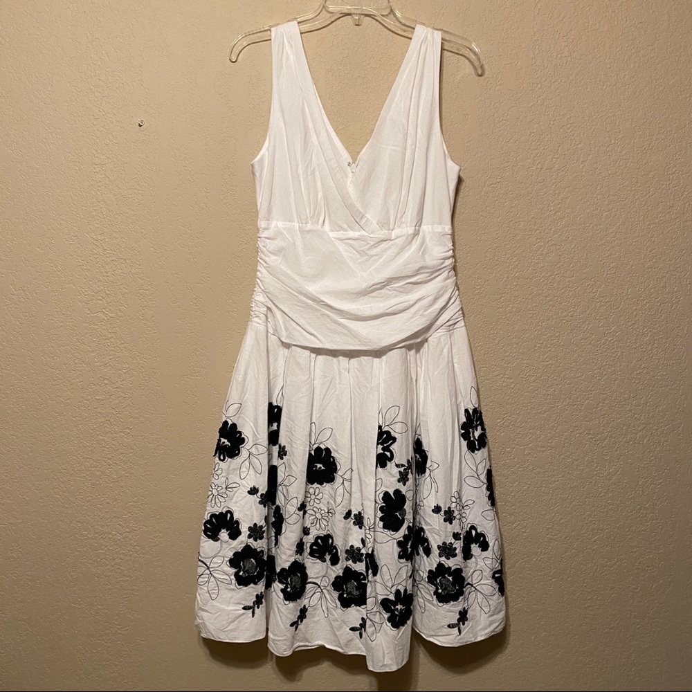 J.R. Nites White and Black Embroidered Floral Dress